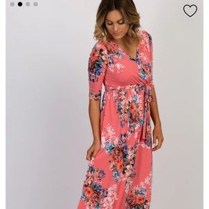Floral Sash Tie Maternity/Nursing Wrap Maxi Dress
